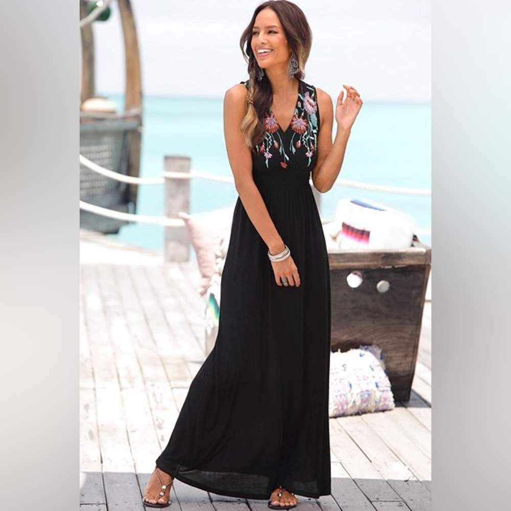 LASCANA for Venus black v-neck maxi dress